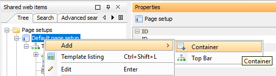Container object class in Config Studio